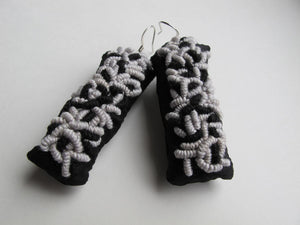 black & white squigglies / embroidered earrings