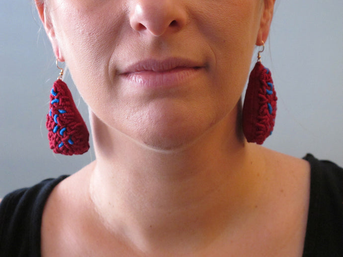 maroon marine / embroidered earrings