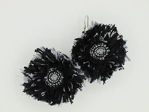 black & grey / embroidered earrings
