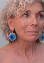 Load image into Gallery viewer, blue mums / embroidered earrings