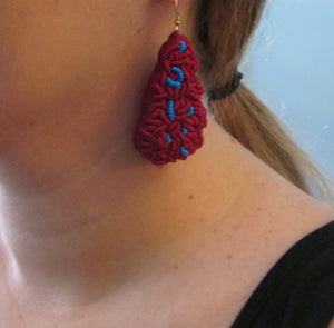 maroon marine / embroidered earrings
